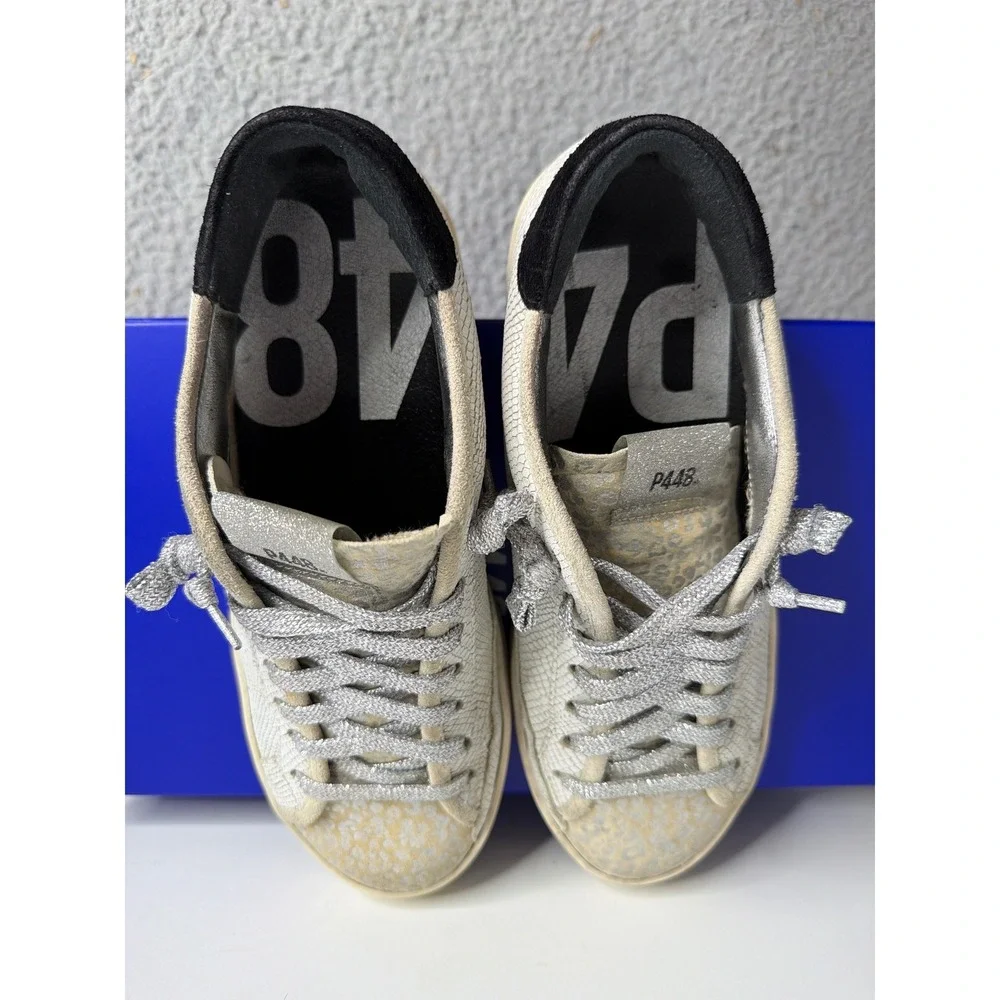 P448 John Silver Snakeskin Leopard John Sneakers Italian Womens 39 Shoes 8.5 US